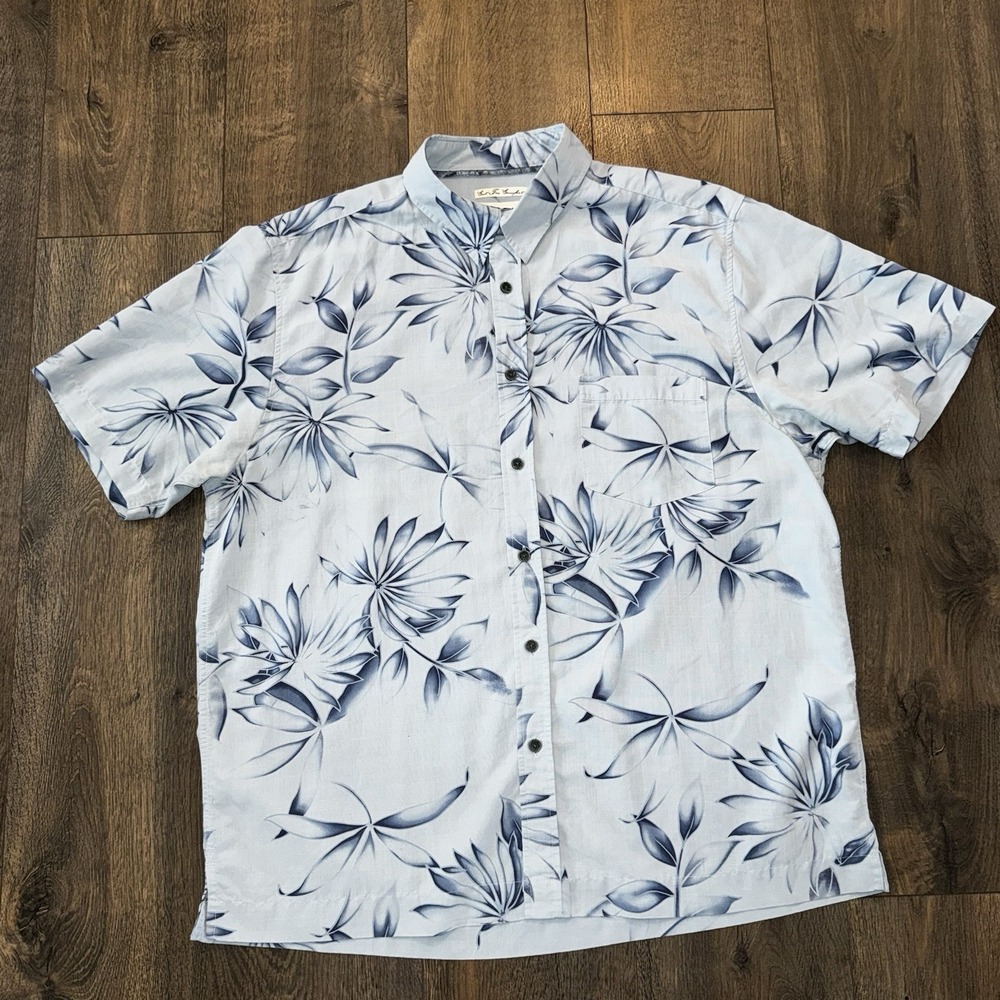 Honolua Men's L Short Sleeve Button Down Shirt Blue ‎ Palm Print Island Tropic